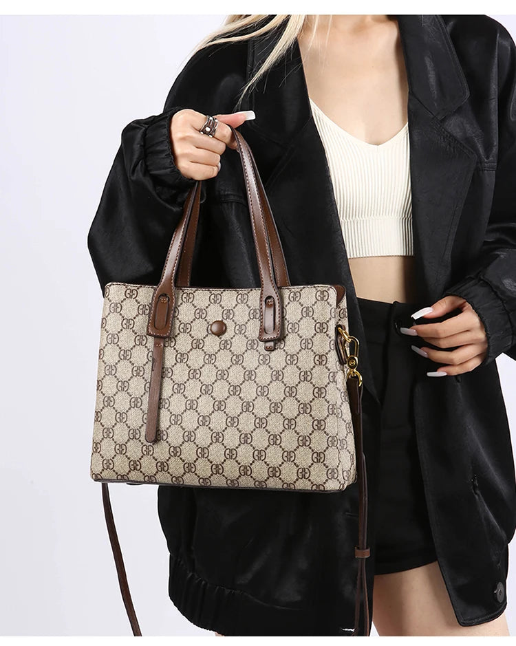 Ele Leather Printed Handbag Women's oulder Crossbody Bag Casual Tote Bag Soft Cowhide Large Capaci Faionable