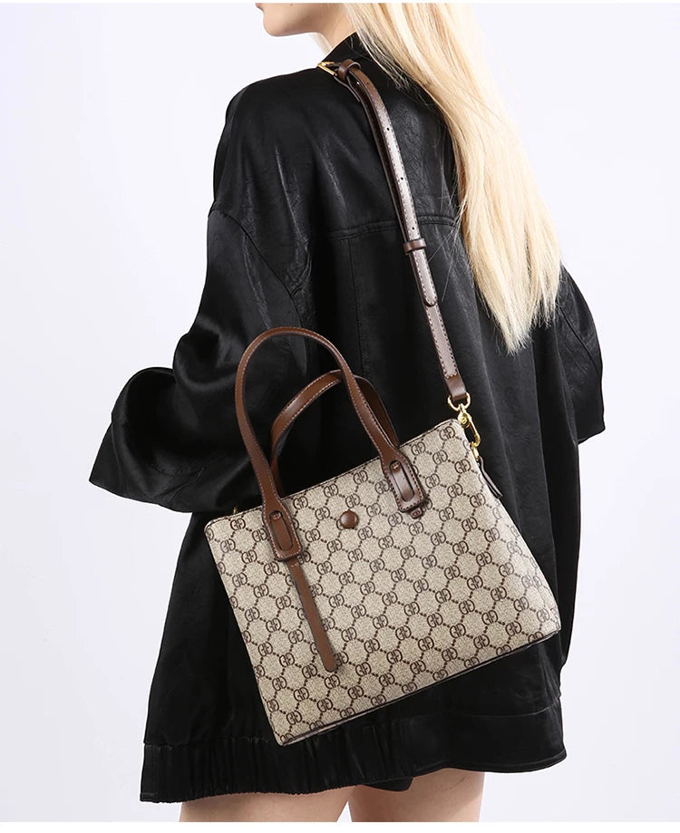 Ele Leather Printed Handbag Women's oulder Crossbody Bag Casual Tote Bag Soft Cowhide Large Capaci Faionable