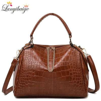 Vintage Crocodile Pattern Large Capacity Crossbody Handbag by LANYIBAIGE
