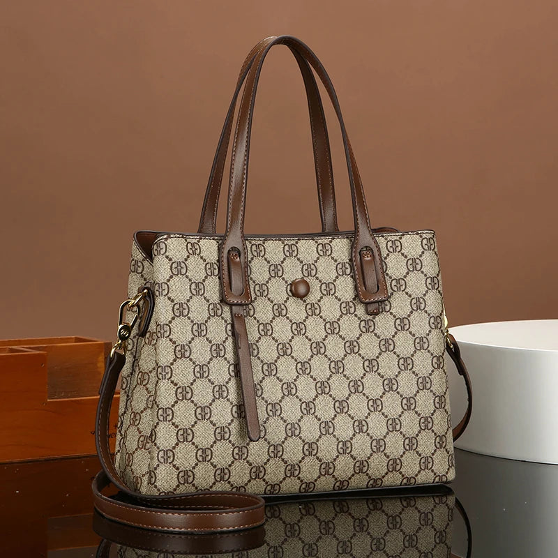 Ele Leather Printed Handbag Women's oulder Crossbody Bag Casual Tote Bag Soft Cowhide Large Capaci Faionable