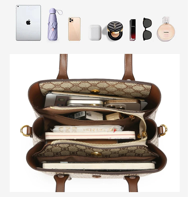 Ele Leather Printed Handbag Women's oulder Crossbody Bag Casual Tote Bag Soft Cowhide Large Capaci Faionable