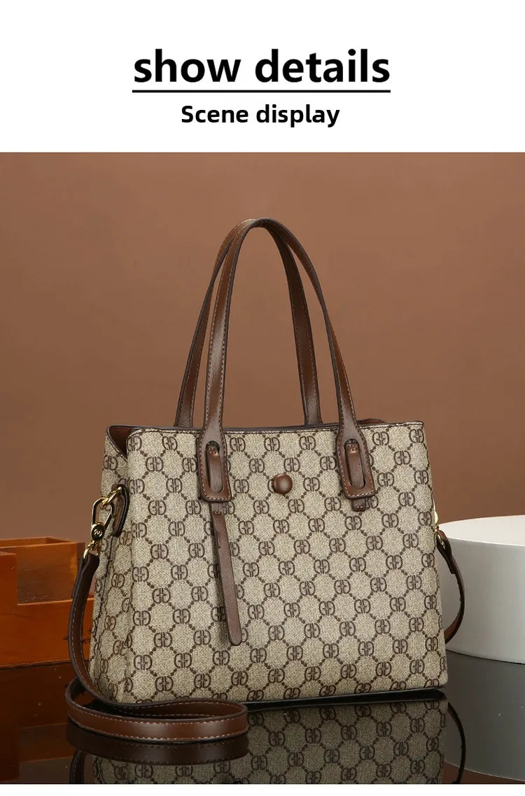 Ele Leather Printed Handbag Women's oulder Crossbody Bag Casual Tote Bag Soft Cowhide Large Capaci Faionable