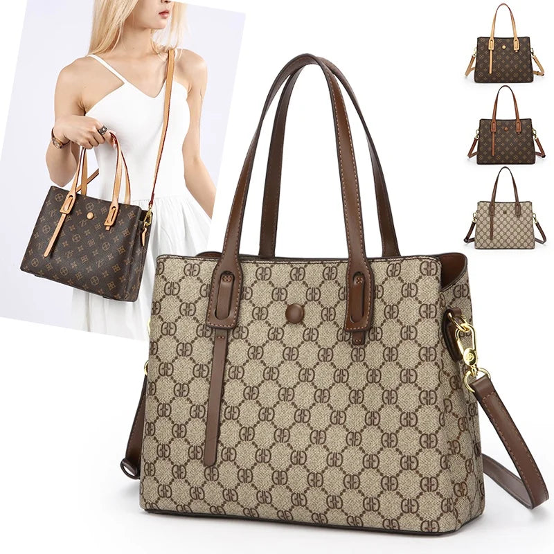 Ele Leather Printed Handbag Women's oulder Crossbody Bag Casual Tote Bag Soft Cowhide Large Capaci Faionable