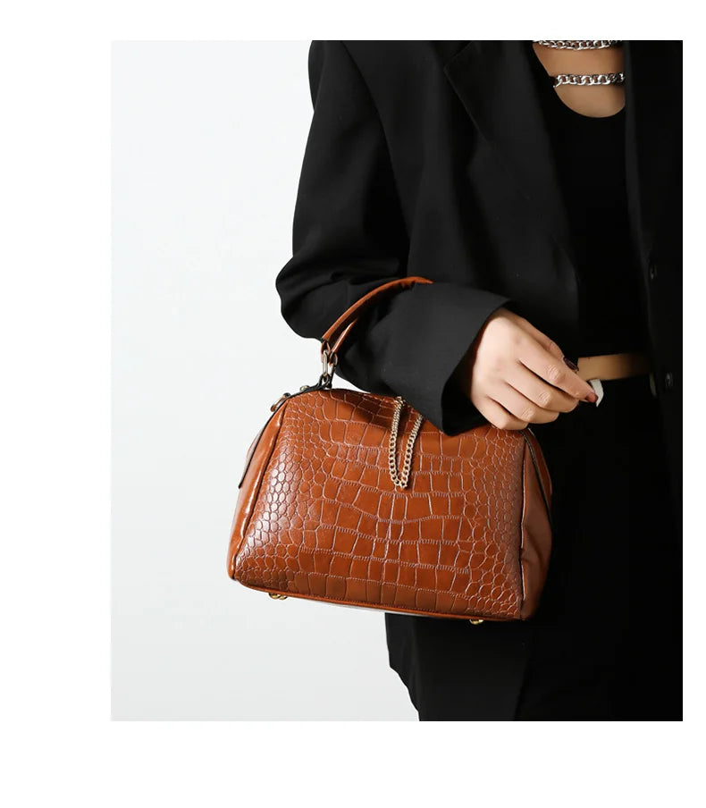Vintage Crocodile Pattern Large Capacity Crossbody Handbag by LANYIBAIGE