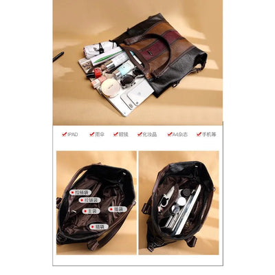 Color Contrast Genuine Leather – Large Capacity Soft Sheepskin Handbag for Women