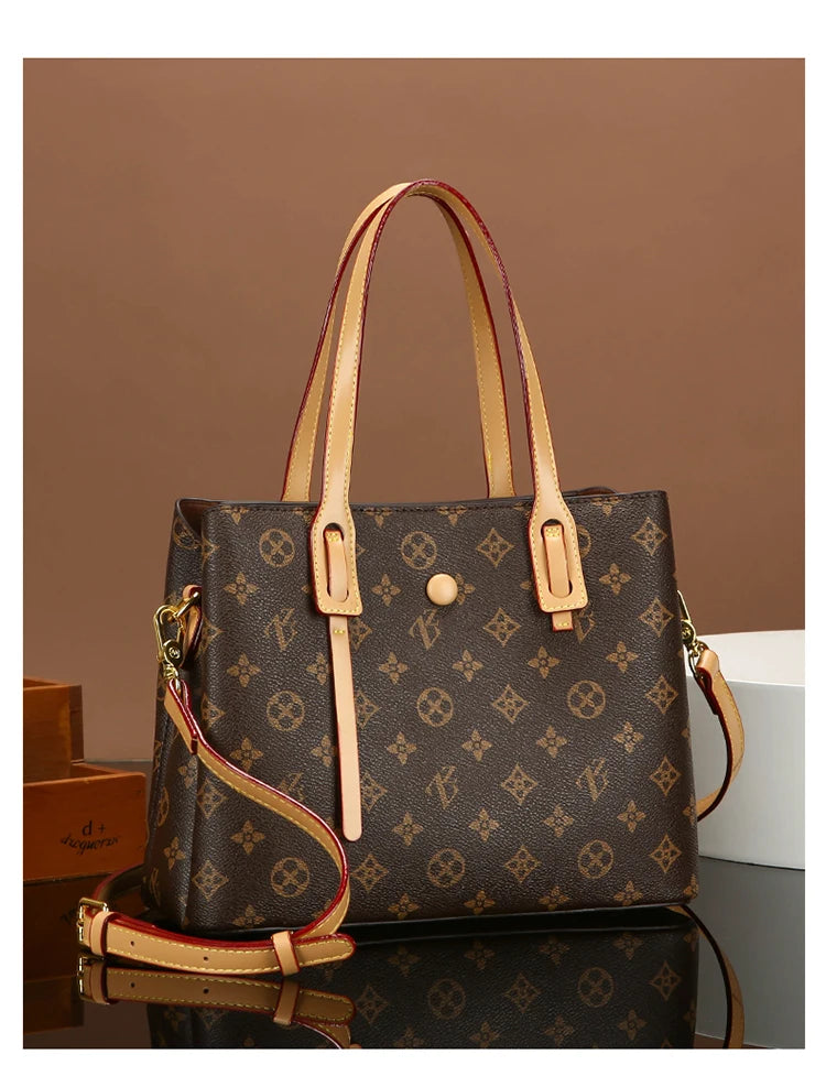 Ele Leather Printed Handbag Women's oulder Crossbody Bag Casual Tote Bag Soft Cowhide Large Capaci Faionable