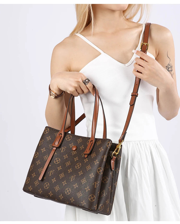 Ele Leather Printed Handbag Women's oulder Crossbody Bag Casual Tote Bag Soft Cowhide Large Capaci Faionable