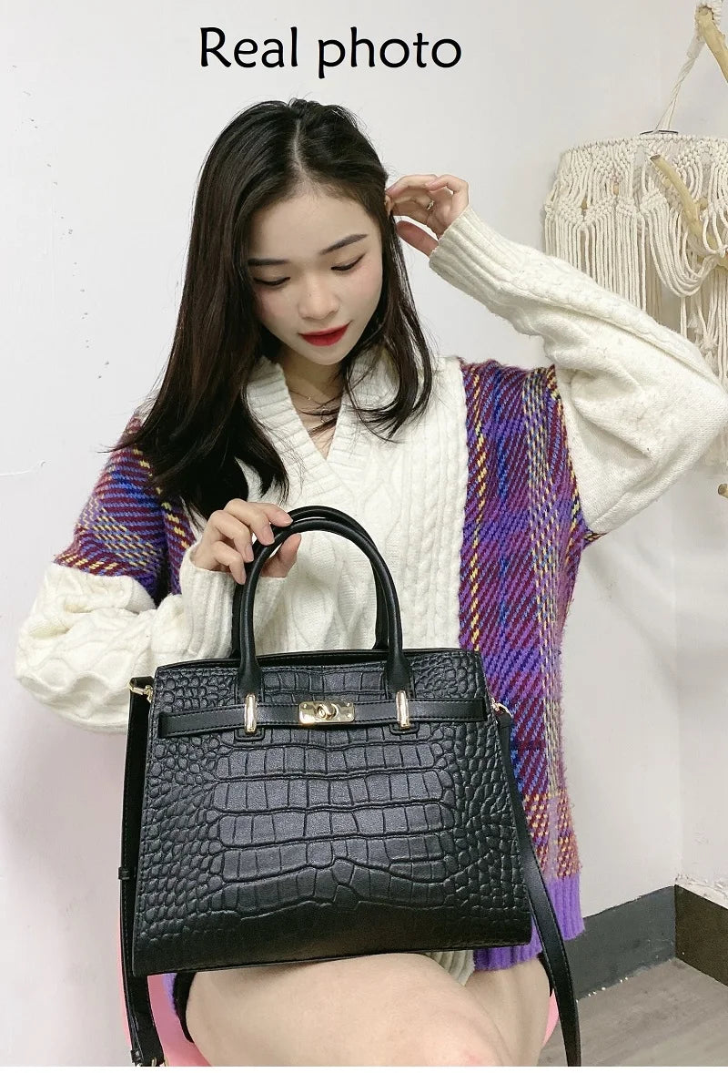 Fashion Women’s Genuine Leather Shoulder Bag – Elegant Soft Cowhide Tote Purse for Business