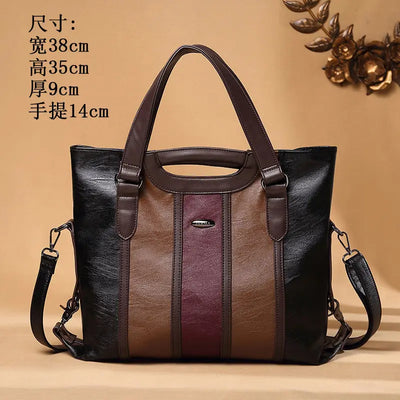 Color Contrast Genuine Leather – Large Capacity Soft Sheepskin Handbag for Women