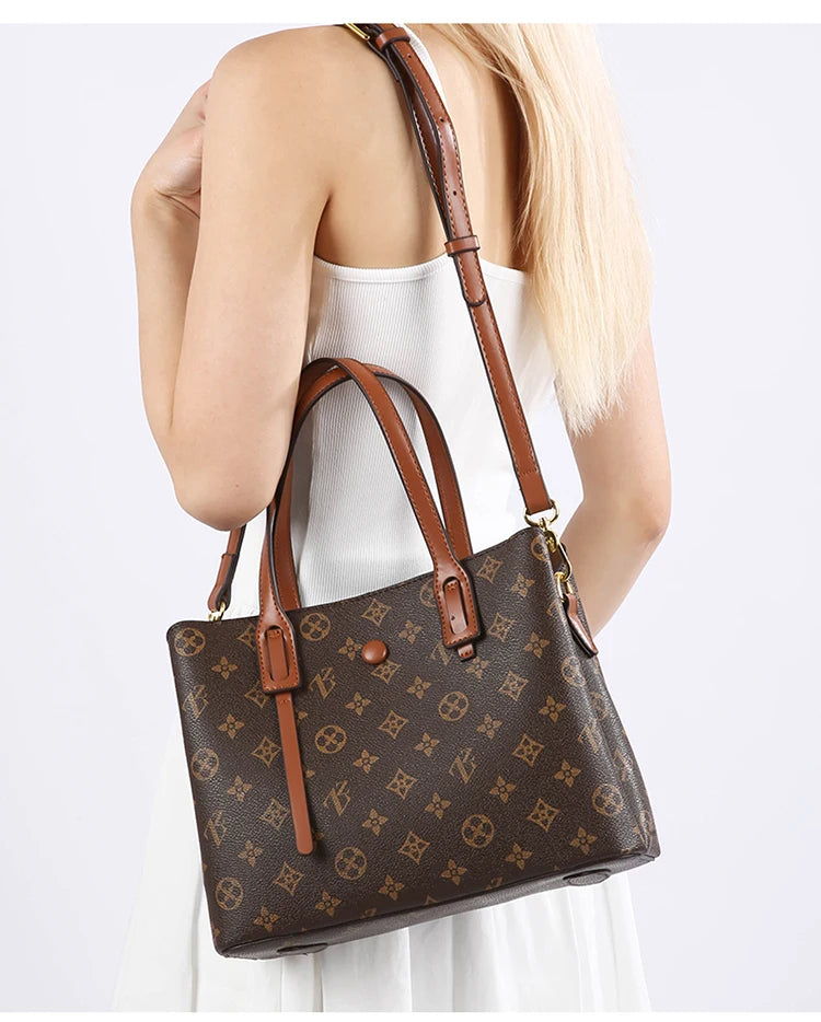 Ele Leather Printed Handbag Women's oulder Crossbody Bag Casual Tote Bag Soft Cowhide Large Capaci Faionable